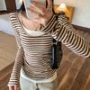 Petite Korean Style Faux Layer Striped T-Shirt for Women - Autumn/Winter 2025 Arrival