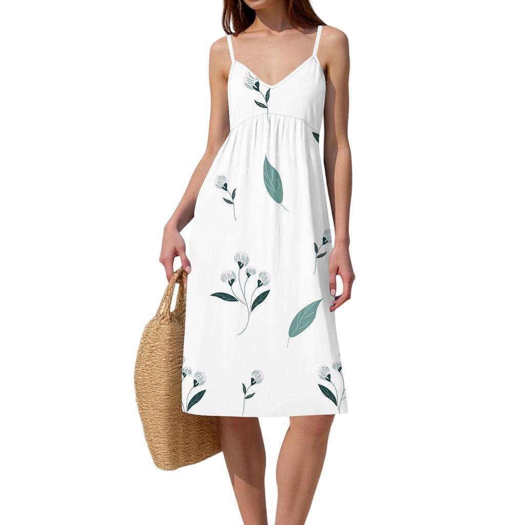 Women's Spaghetti Strap Backless Bow Loose Casual Beach Holiday Dress Sundress