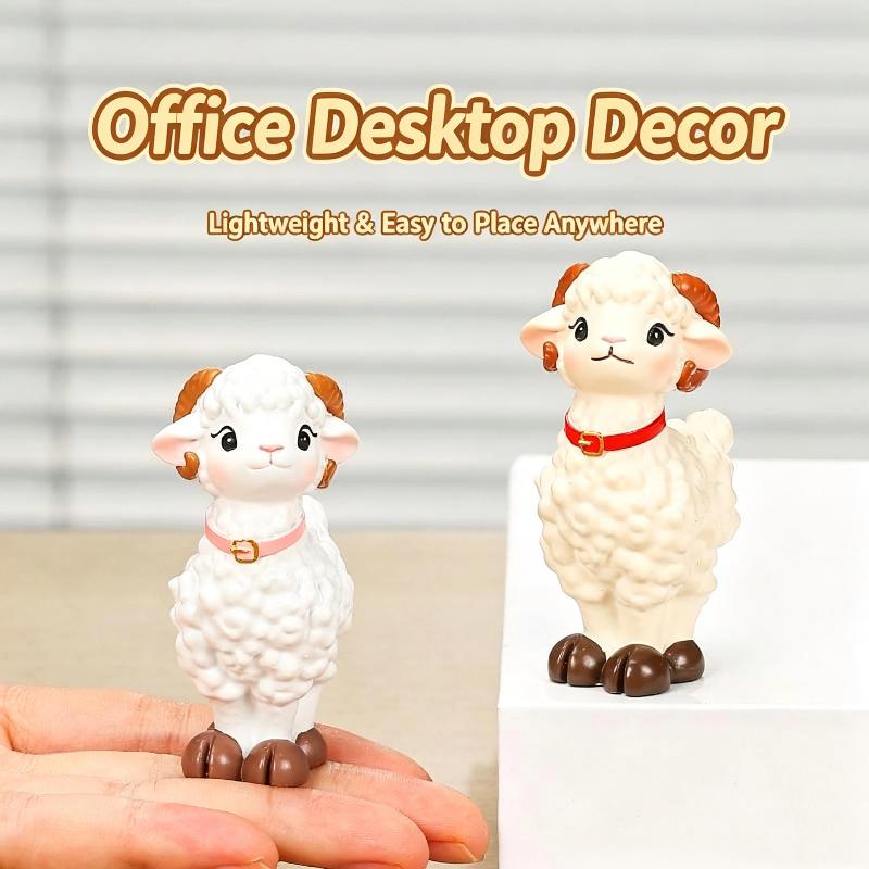 Cute Mini Resin Sheep Figurine Adorable Cartoon Design Fine Workmanship Desktop Decor for Home Office Study Table