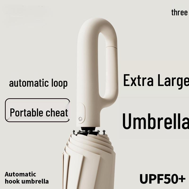 60-Rib Automatic Women's Umbrella with Black UV Protection for Sun & Rain, Customizable and Portable.