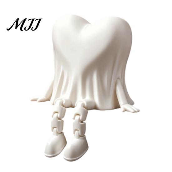 Desktop Halloween Decorations 3D Printed Heart-Shaped Ghost Figurine with Movable Joints, Sitting Dangling Leg Gifts for Couples Statue, Matte