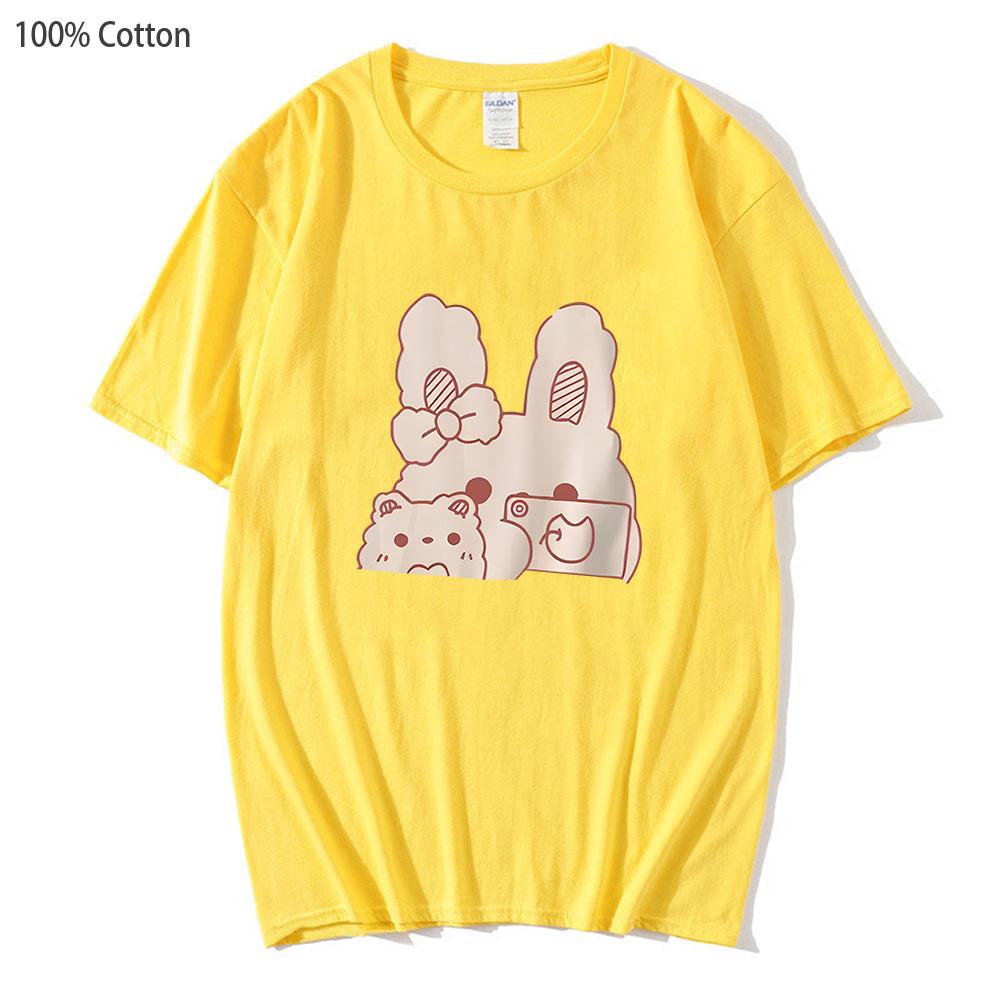 Rabbit T-Shirts Kawaii Cute Anime Tshirt Men Women Casual Harajuku 100%Cotton Summer Clothes White T Shirt Girls Top