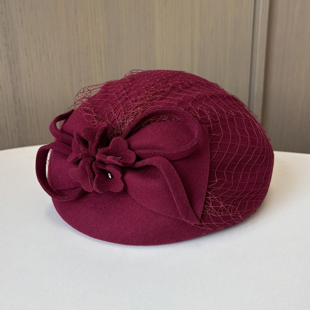 French Elegant British Retro Mesh Bud Hat Wool Top Hat Wedding Dress Banquet Bridal Headgear Stewardess Hat