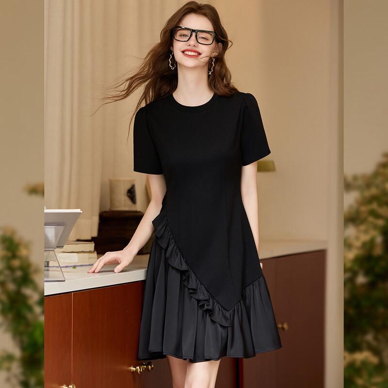 Bailuyu Women s Spliced Pleated A-Line Little Black Dress M