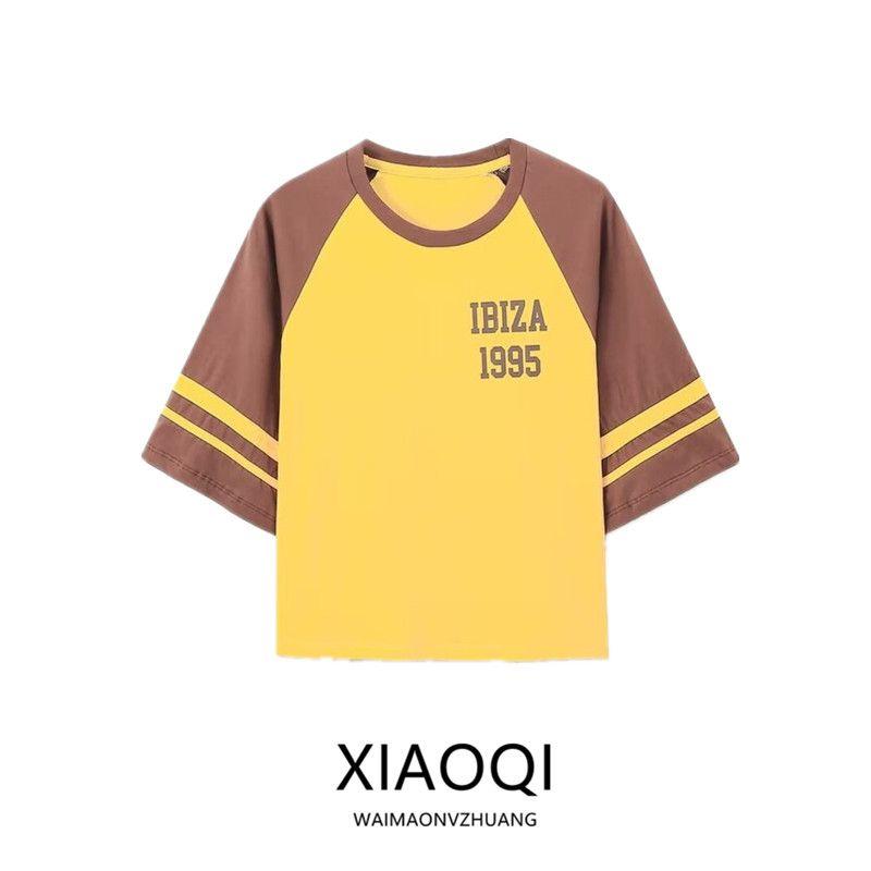 Fashion Style 2024 Autumn New Women's Clothing Easiest for Match Slim Looking Print Short Sleeve Cotton School Team T-shirt 1300815