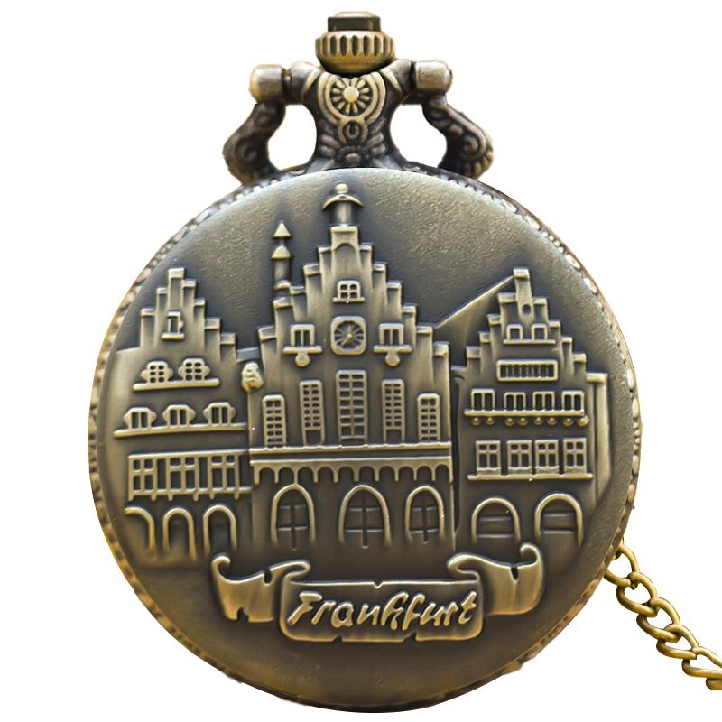 

Vintage Bronze Bell Tower Castle German Franfok Style Quartz Pocket Watch Nostalgic Male And Female Students Gift Clamshell бронзовий