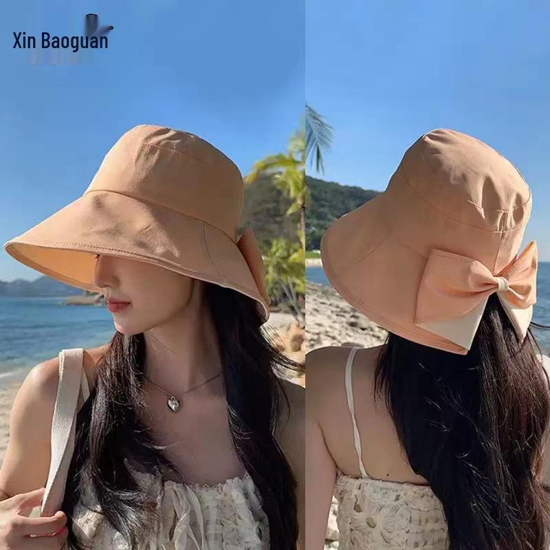 Women's Wide Brim Sun Hat with Bow - Summer Sun Protection & Face-Slimming Design for Beach Outings
