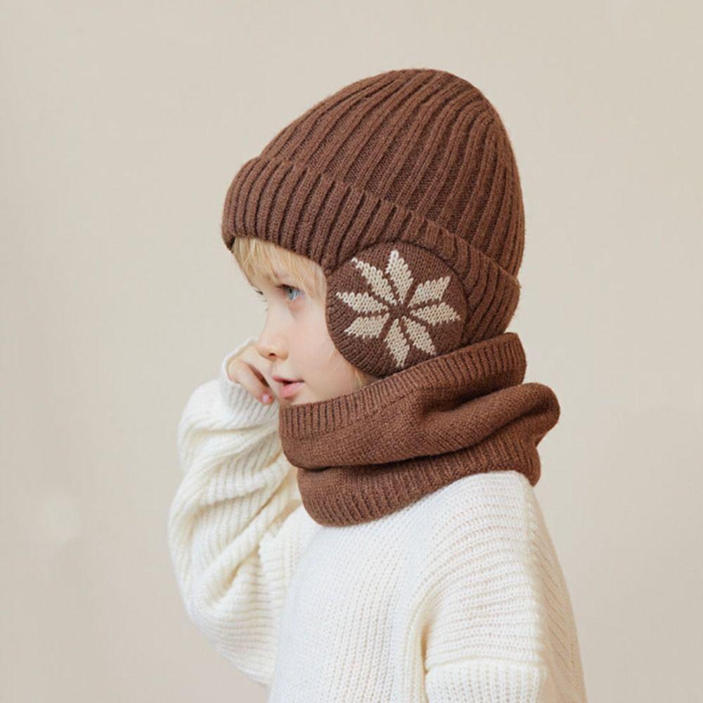 2pcs Coldproof Children Knitted Beanie Solid Color Pullover Hat Fashion Scarf Hat Set  Winter