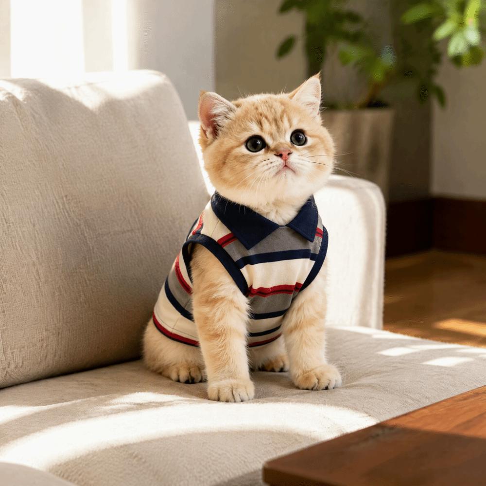 Striped Pet Polo Shirt Breathable Pet Pullover New Cat Polo Shirt  Cat