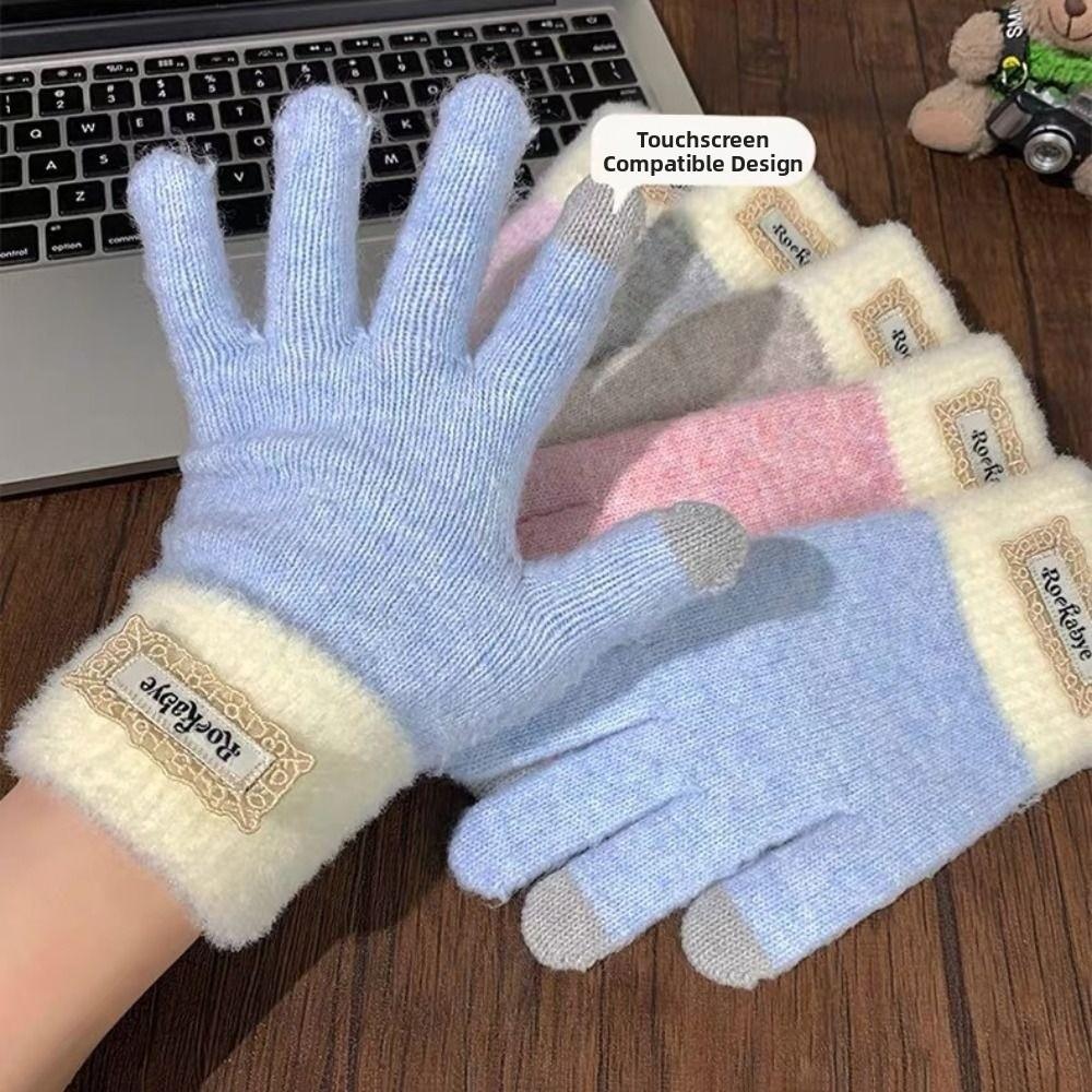 Cold-proof Warm Knitted Gloves Korean Style Riding Protective Mittens Girls Winter Gloves Cycling