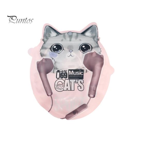 Kawakii Cat Earbuds Lovely Design HiFi Sound Quality Noise Reduction Mic Enhanced Brass 3.5mm In-ear Wired Headphones