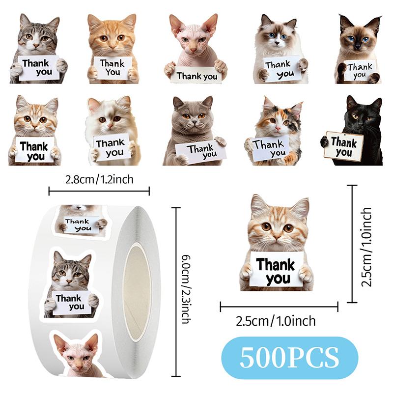 Adorable Puppy Cat Design 500Pcs Thank You Stickers, Ideal for Supporting Small Businesses, Envelope Packaging Seals