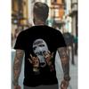 Men Black Cartoon Print 3d T Shirt Short Sleeve O-Neck TShirt Vintage Polyester Breathable Sport Casual Large Size T-Shirts Men’s