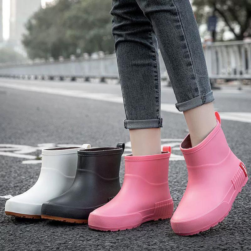 Short-tube Rain Boots Women's Outer Wear Flat-bottomed Non-slip Water Shoes Student Rubber Shoes Kitchen Work Short Water Boots