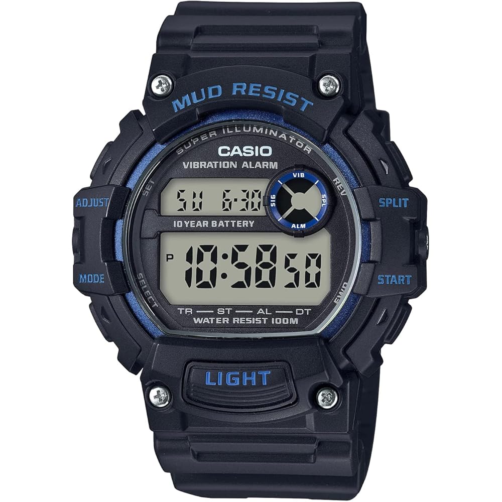 

Casio Standard Digital Men s Watch TRT-110H-2AV Vibrating Alarm Mud Resistant Black Blue