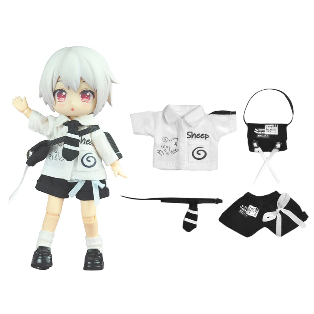 

rakulifey Набор одежды для кук Obitsu 11, Наряд размера OB11, Одежда для кукол 112, Рубашка, Сумка, Галстук, Шорты, Одежда для кукол Obitsu, Комплект из 4 предметов