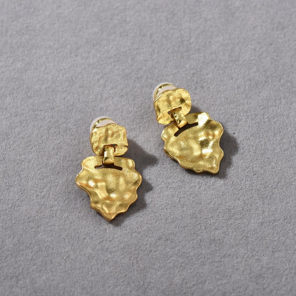 Retro Metal Pleated Irregular Copper Plated 18K Real Gold S925 Silver Needle Earrings Unique Personality Earrings Women