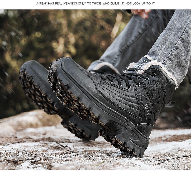 Northeast Herre Svarte Vanntette Sklisikre Høye Snøstøvler - Kuldebestandige, Slitesterke, Fløyelsforede, Bomullssko med Tykk Såle