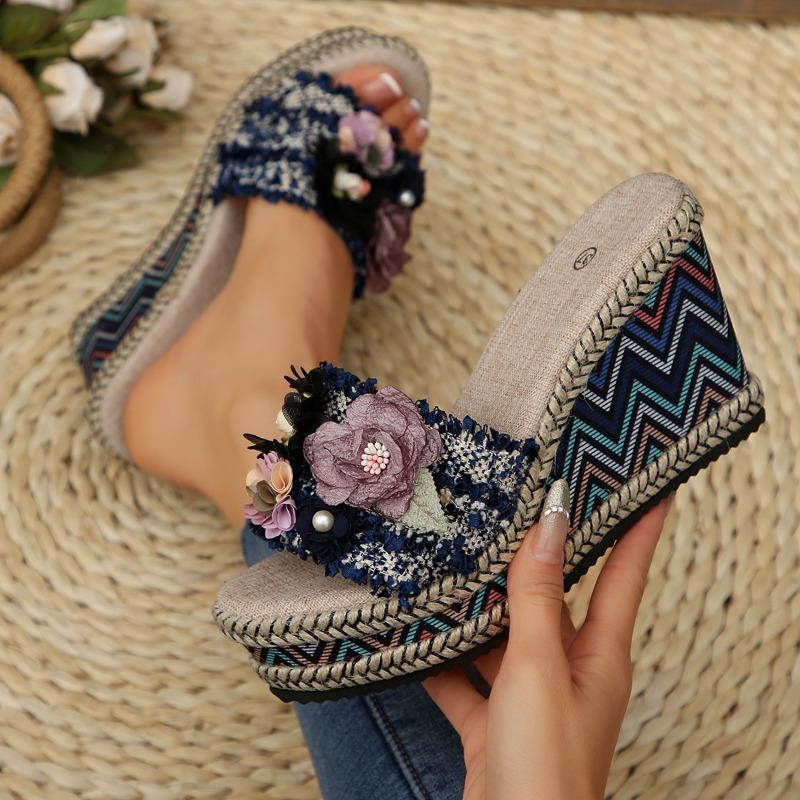 Fashion 2025 Women's Sandals Peep Toe Wedge Heel Sandals for Women Summer Fashion Flower Decoration Chunky Platform Thick Bottom Shoes