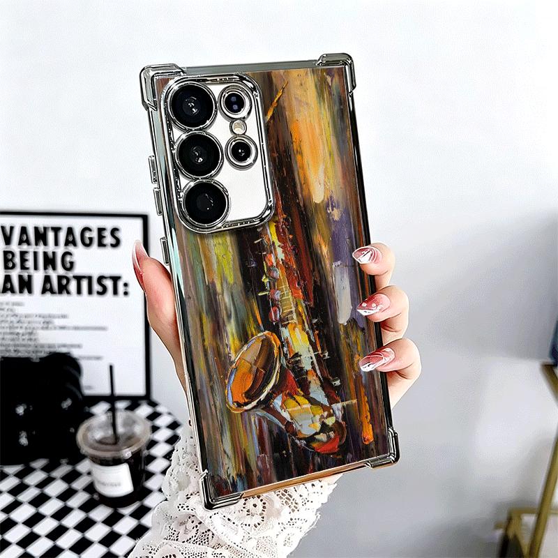 Saxophone Instrument Music Plating Phone Case For Samsung Galaxy S24 S25 FE S26 Edge S23 Ultra S22 S21 Plus S20 Anti-Fall Airaba