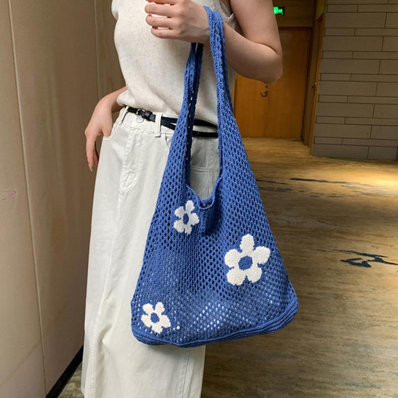 Nowa Prosta Retro Torba na Ramię Torebka dla Kobiet Moda Słodki Kwiat Ażurowa Torba Tote Duża Pojemność Damska Torba na Zakupy