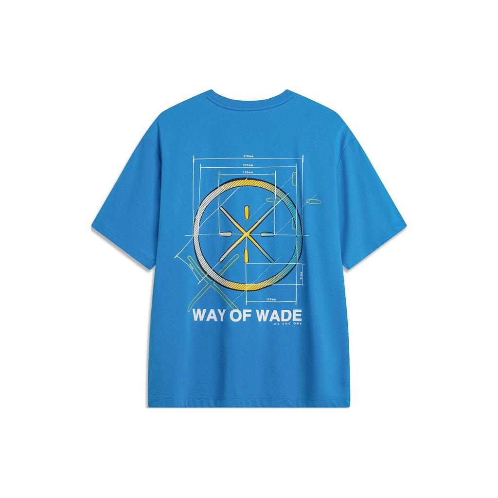 Li-Ning Wade Series Letter Print Round Neck Pullover Comfortable Loose Short Sleeve T-Shirt Men Tops Galaxy-Blue AHSU363-6
