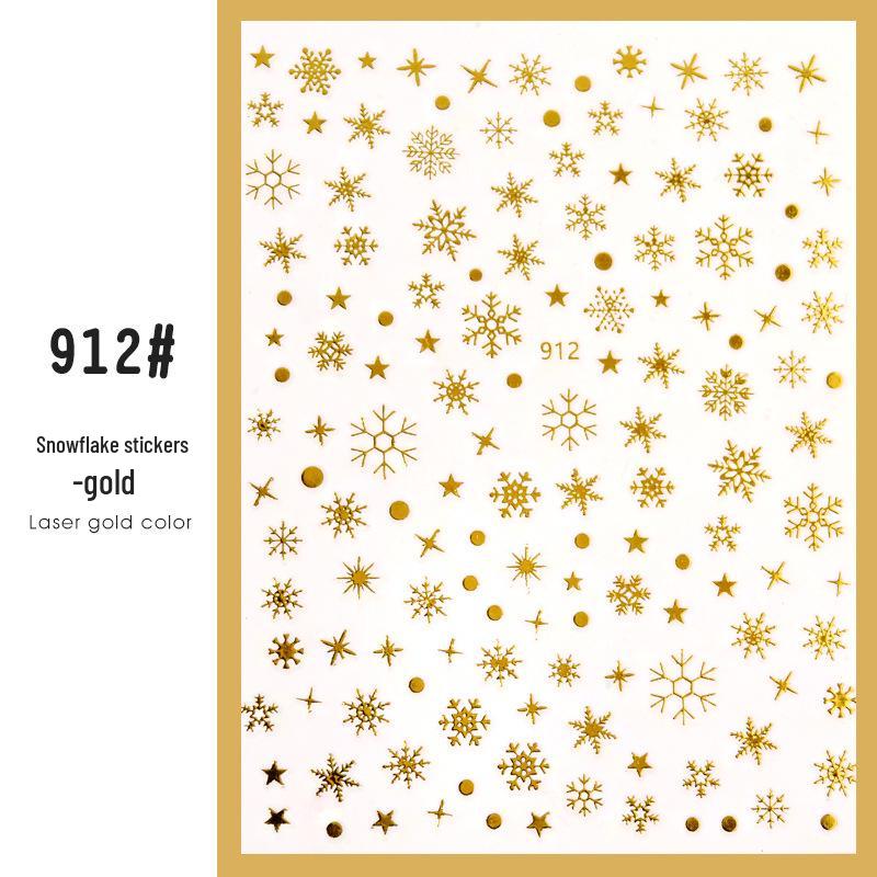 Snowflake Nail Stickers: White Back Adhesive Decals for Christmas, with Gold & Silver Laser Designs