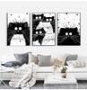 Schattige Zwart-Witte Kat Cartoon Dieren Minimalistische Muurkunst Print Canvas Schilderij Posters voor Woonkamer Moderne Huisdecoratie