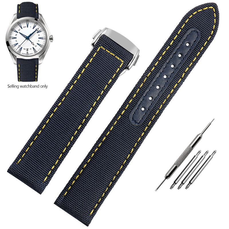 19mm 20mm Woven Canvas Watch Band Strap For Omega Seamaster 300 AT150 Fabric Leather Nylon AQUA TERRA 150 Blue Black Watchband