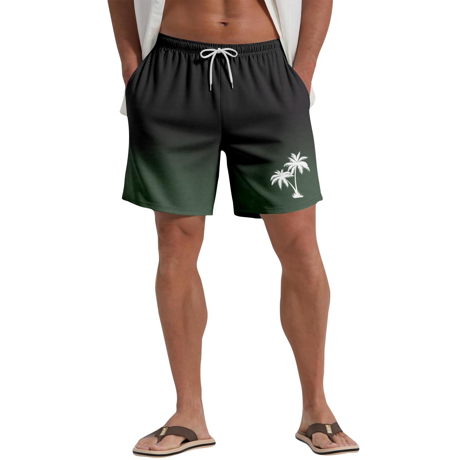 

Чоловічі повсякденні пляжні шорти з гавайським рослинним принтом L темно-зелений колір