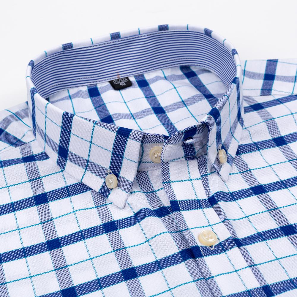 Herren 100% Baumwolle Mehrfarbig Kariert Oxford Hemden Kurzarm Regular Fit Kragen Freizeit Button-Down-Hemd mit Tasche