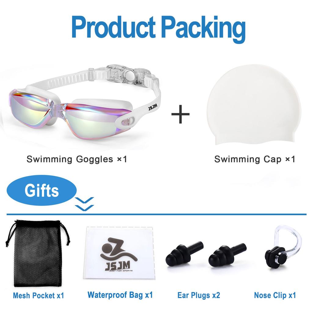 Unisex Profi-Schwimmbrille mit Anti-Beschlag-, UV-Schutz- und wasserdichtem Design + Badekappe für Erwachsene - für Männer Frauen