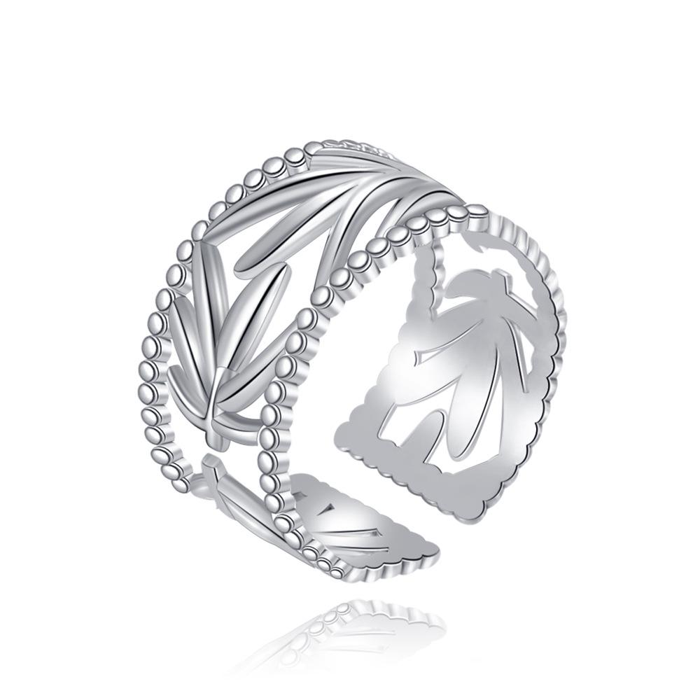 Gold-Plated Stainless Steel Leaf Ring – Adjustable Fairy Style for Women