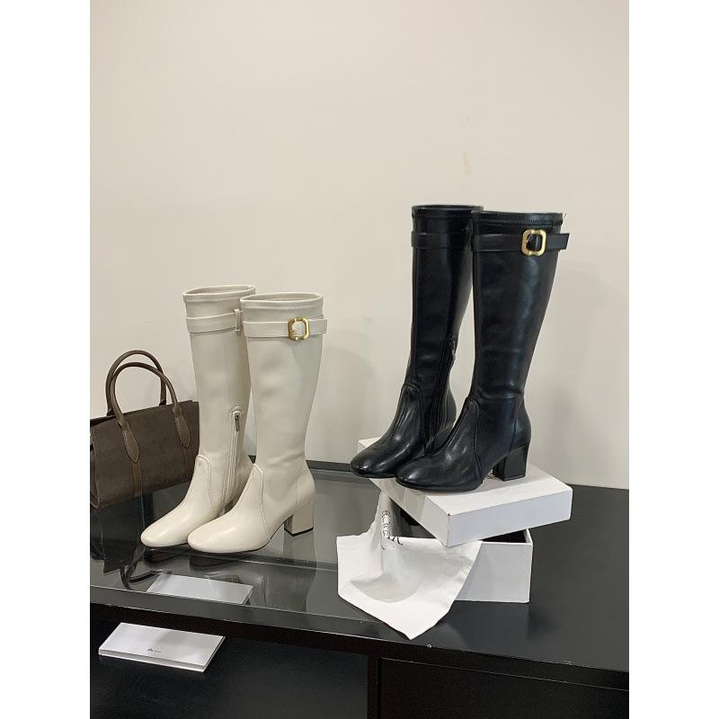 2025 Autumn and Winter New Product Metal Fasteners European and American Niche Temperament British Style Gentle Retro High Boots
