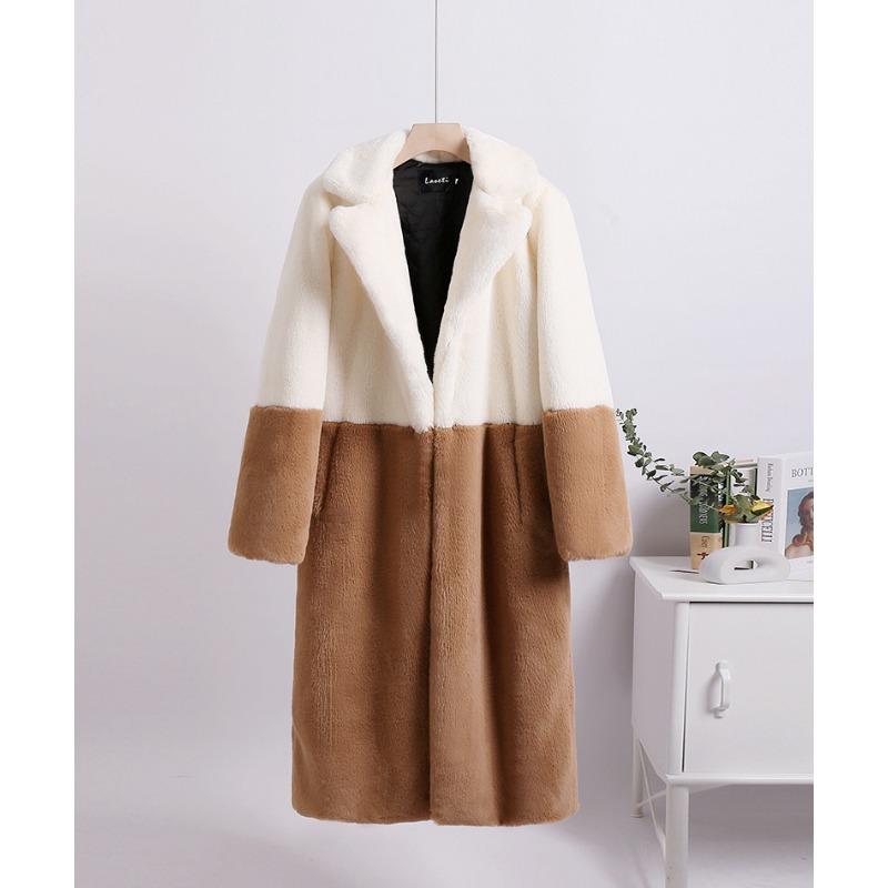 Winter Loose Mink Fur Imitation Fur Stitching Mid-Length Coat Fur Suit Collar Women's Overcoat