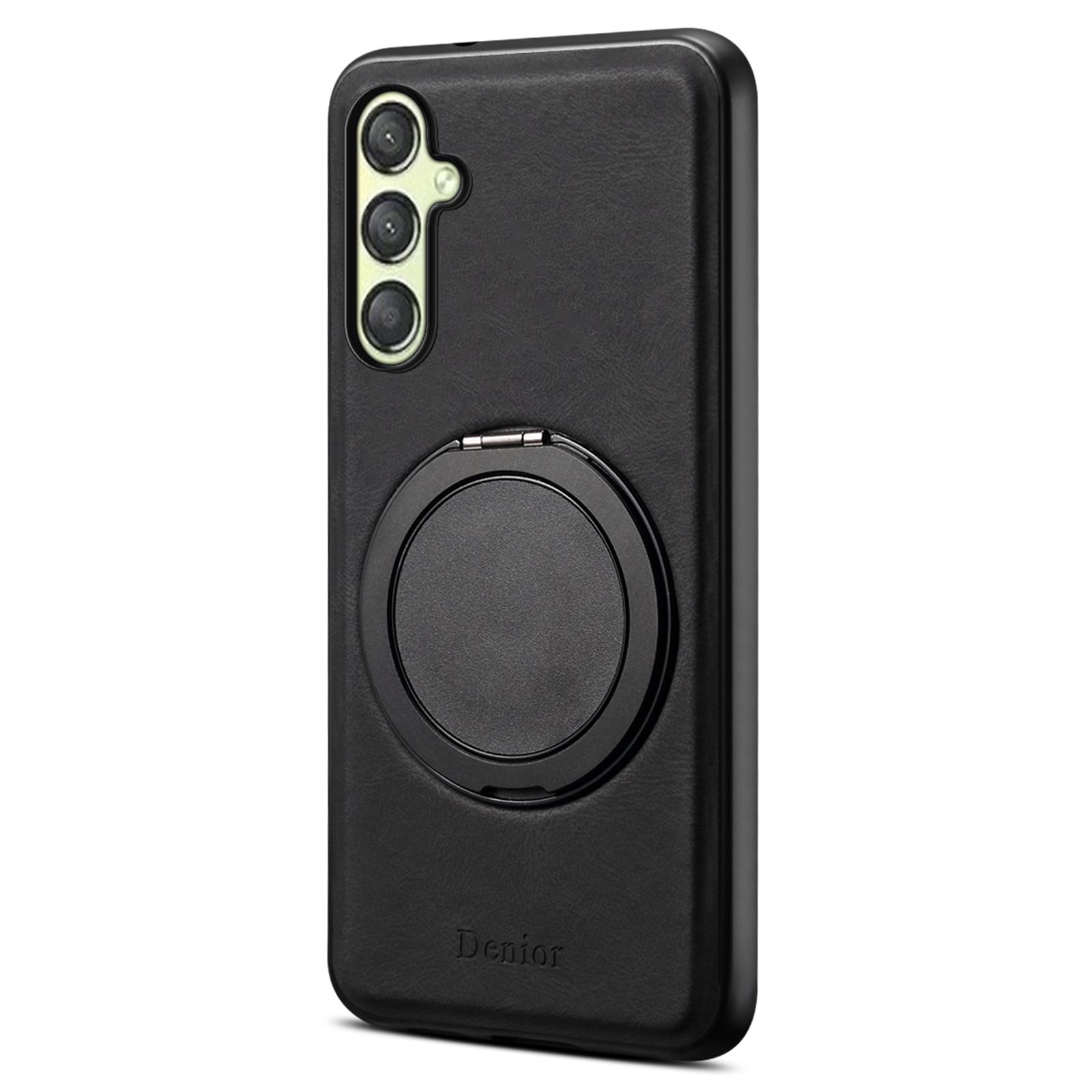

DENIOR A14 For Samsung Galaxy A25 5G (Global) (161.0 x 76.5 x 8.3mm) Magnetic Case Rotary Kickstand Leather PC TPU Phone Cover Black