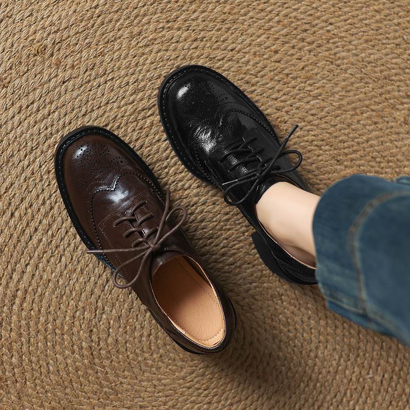 Krazing Pot Sheepskin Autumn Winter Shoes Lace Up Chunky Heels Oxford Shoes Size 43 Round Toe Deep Mouth Pumps