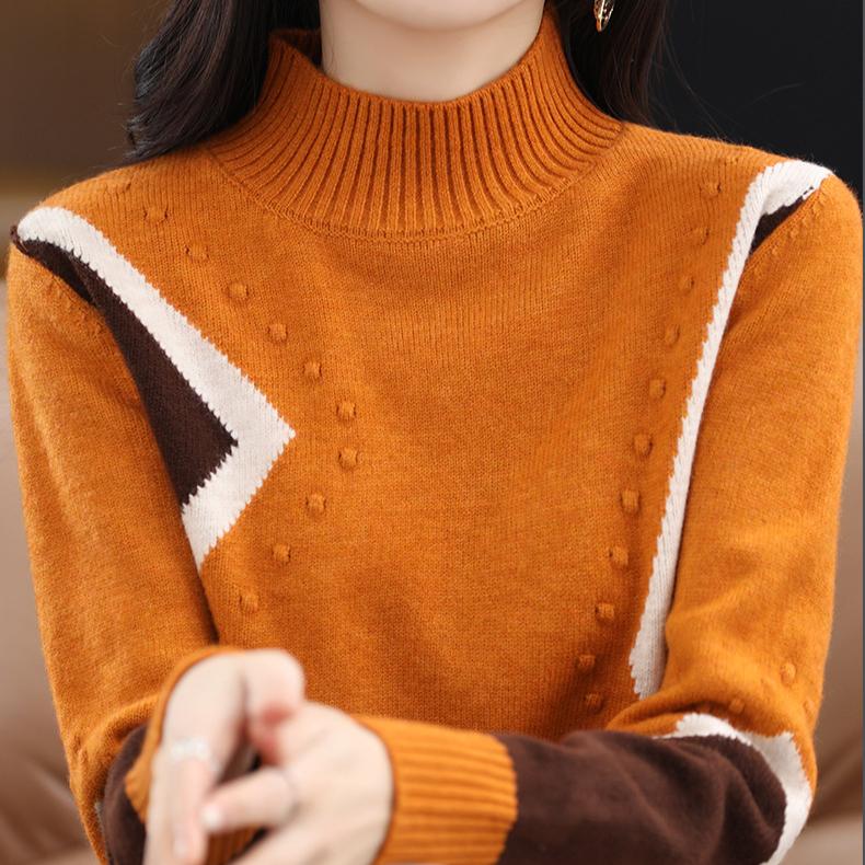 Half High Neck Sweater Women's Autumn and Winter Red Casual Knit Sweater Dragon Long Sleeved Warm Pullover Sweater