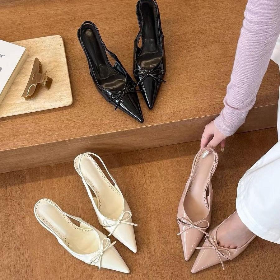 4 cm is here, so beautiful!! Nude pointed bow light mouth high heels women's spring empty sandals