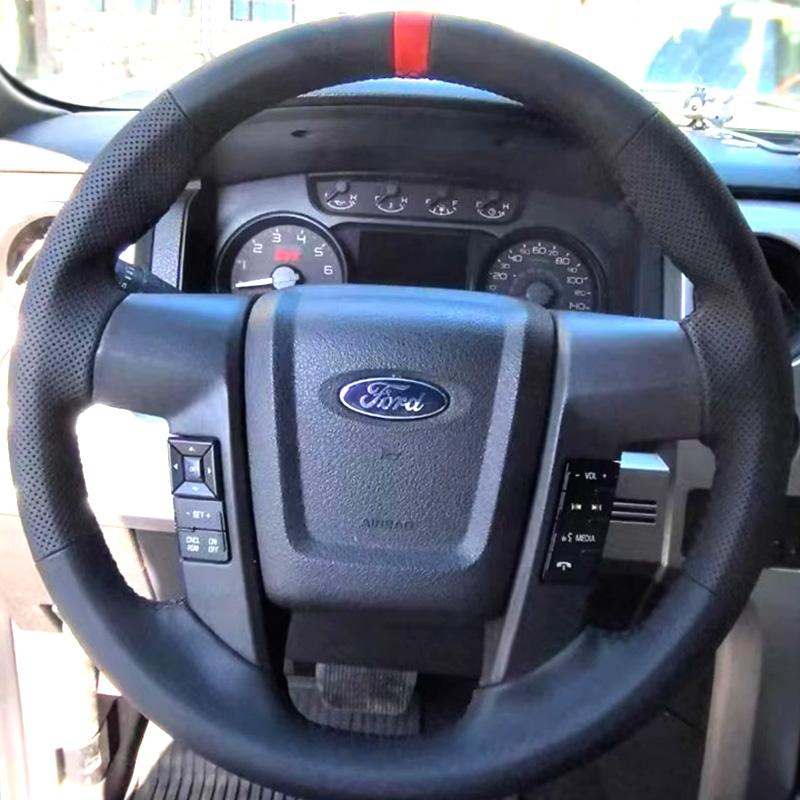 For Ford F150 SVT RAP Raptor F-150 2010-2016 Hand-stitched Full coverage Black Leather Car Steering Wheel protection Cover