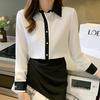2026 Spring Korean Style Silk Color Block Long Sleeve Women's Fashion Shirt