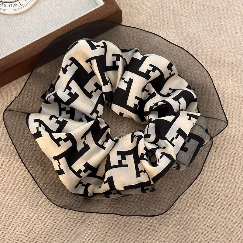 New Vintage Print Bow Ink Skirt Elastic Scrunchie Headband Elegant Fashion Lady Ponytail Streamer Hair Rope Hair Accessories
