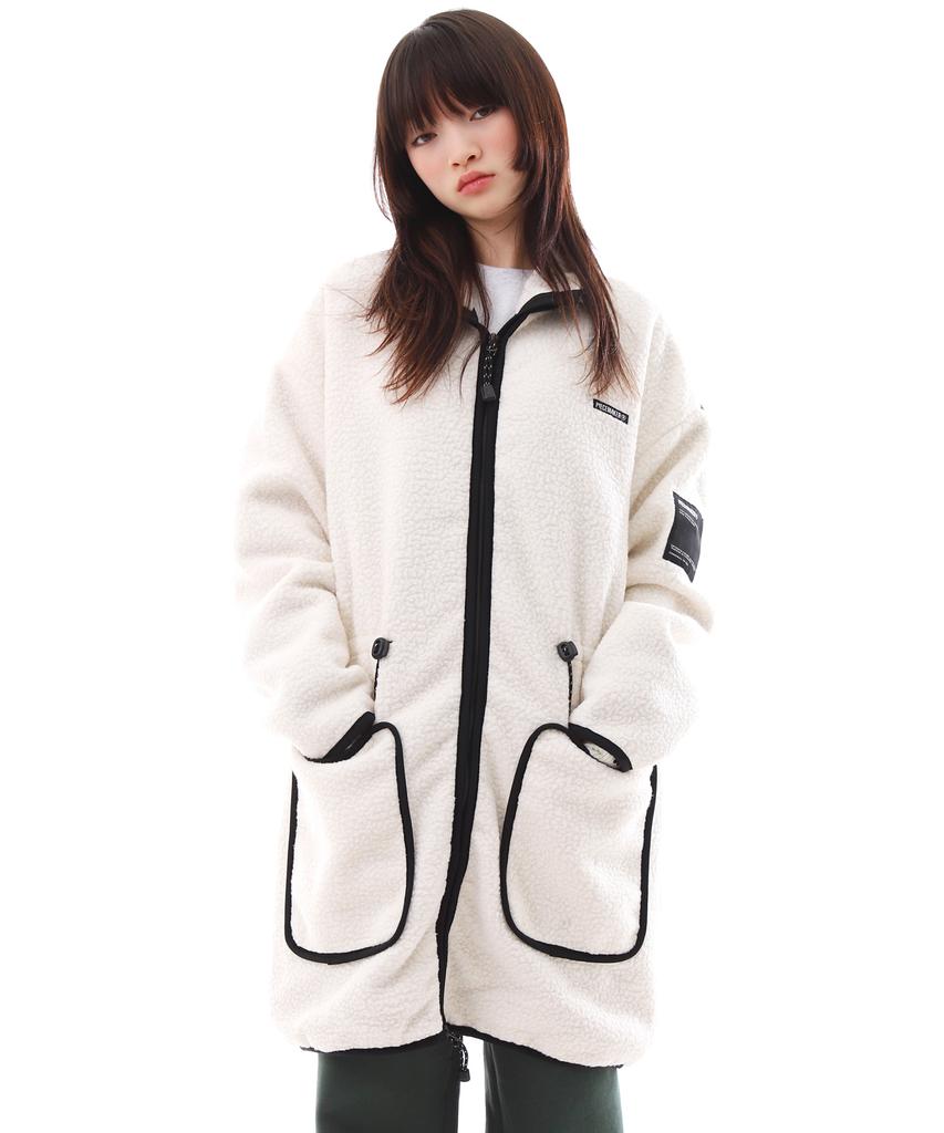 Peace Maker Fleece Boa Long Jacket (Ivory)