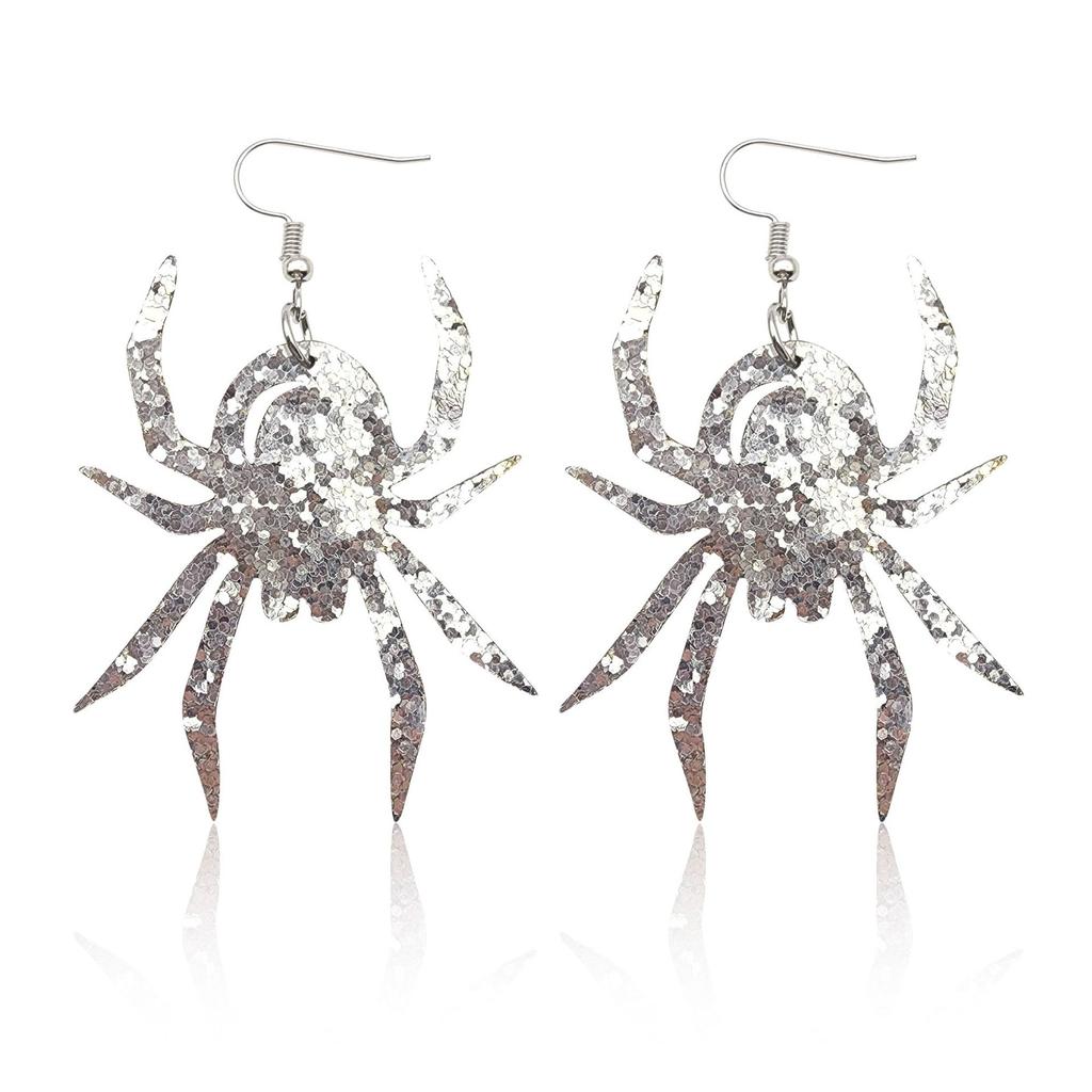 Halloween Leather Earrings Pu Spider Sequin Earrings Independent Station Products