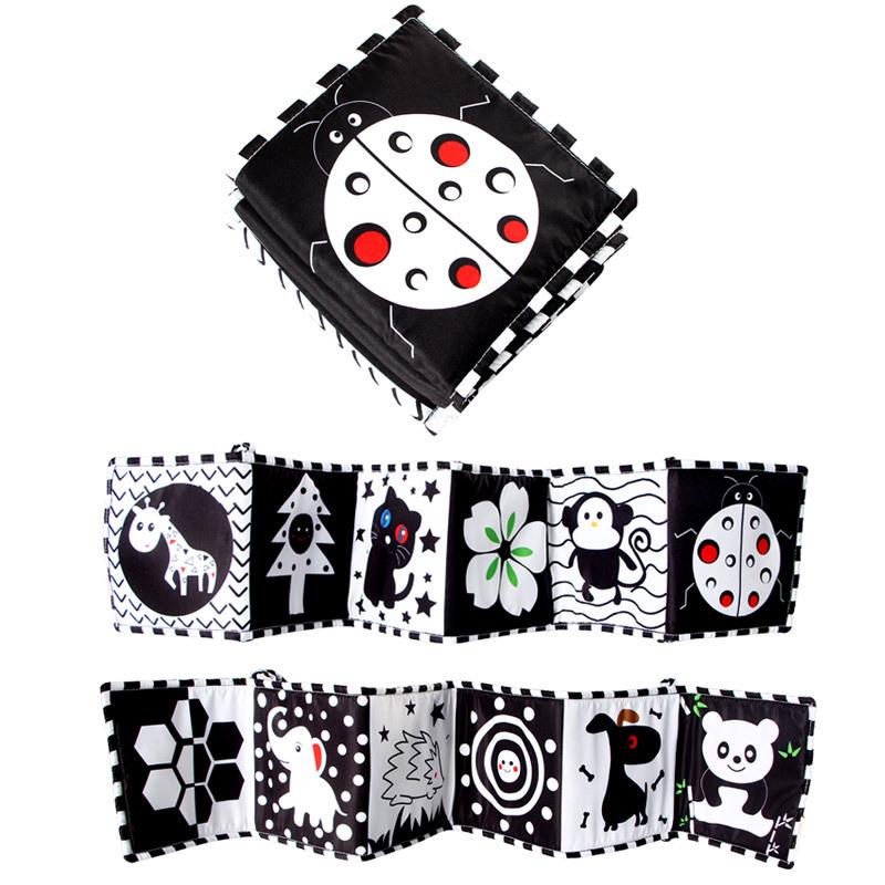 Schwarz-Weiß Babybett-Nestchen Stoffbuch: Cartoon Tierdesign, Beißring, Anti-Kick, Hängendes Säuglingszubehör