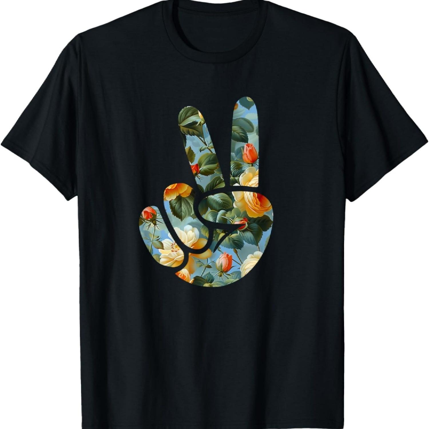 

Elegant Silhouette Wildflowers Floral Peace Sign Hand T-Shirt(1) XXXXXL чорний