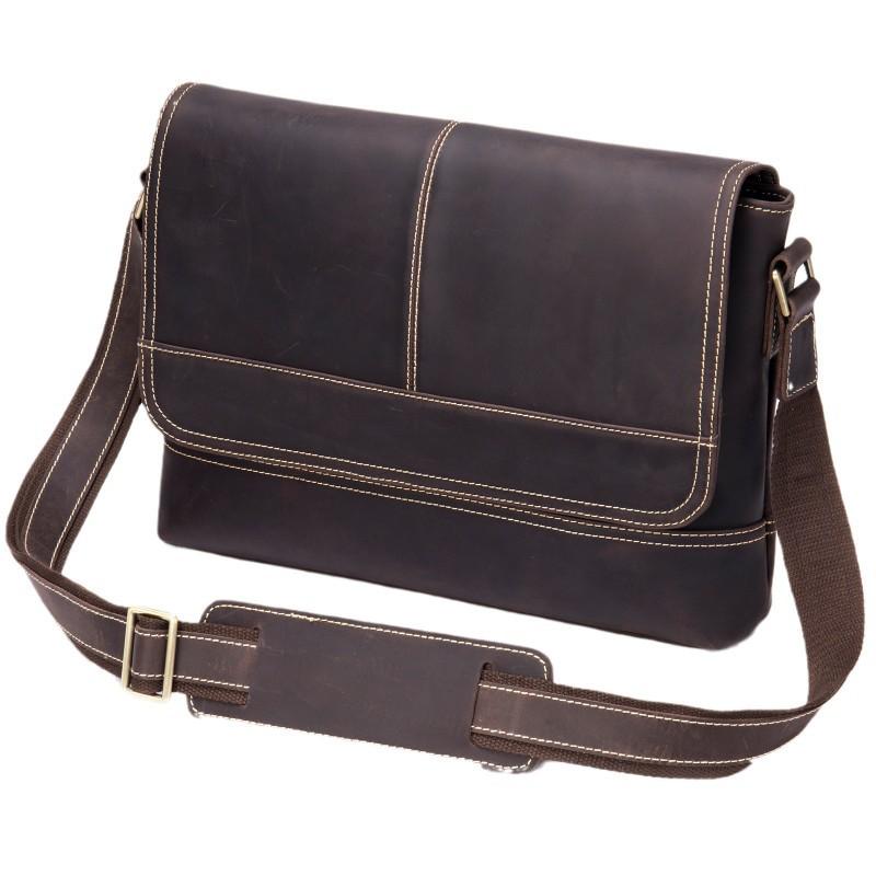 Real Cowhide Crazy Horse Leather Men's Bag Casual Crossbody Retro Fashion Top Layer Shoulder