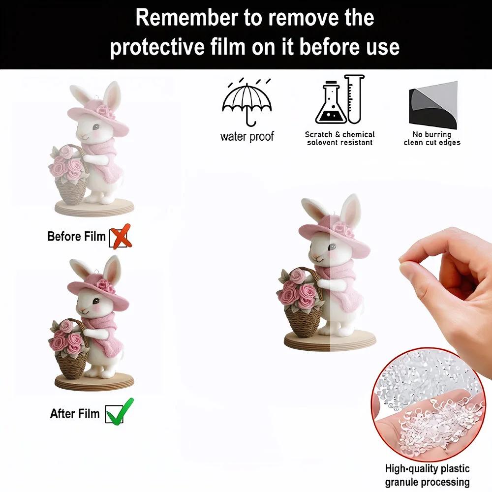 Easter Cute Bunny Acrylic 2D Pendant Keychain Car Rear View Mirror Accessory Backpack Small Pendant Porch Decoration Crafts