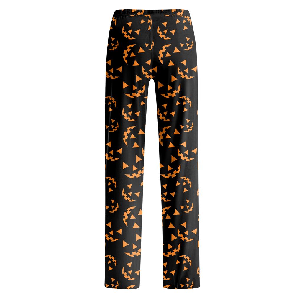 Damen Halloween Print Schlafanzughose, Lockere Casual Schlafhose für Zuhause, Ohne Kordelzug