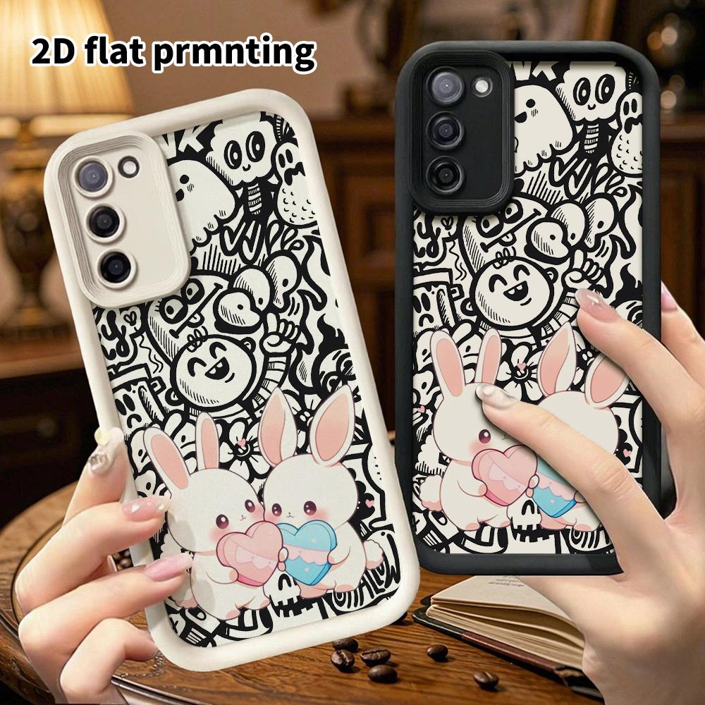 Phone Case: 2D Flat Samsung Galaxy A34 A35 M05 M06 S20 S22 S21 FE Plus 5G Protective Case, Double Rabbits Holding a Heart, Christmas and Halloween Gif